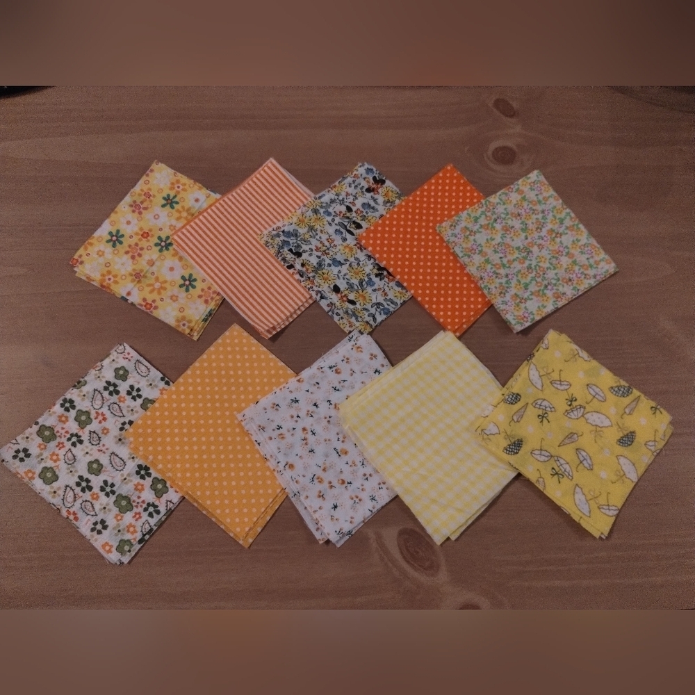 50 PC Orange Floral Fabric Quilting Squares  Precut 4” Charm Pack – Mixed Prints